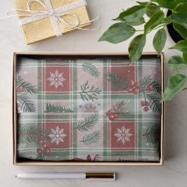 Christmas Vintage Plaid Holly & Deer Pattern Tissuepapier