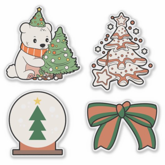 Christmas Vinyl Stickers: Cute Bear, Tree, Bow  Sticker (Voorkant)