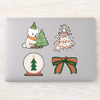 Christmas Vinyl Stickers: Cute Bear, Tree, Bow Sticker