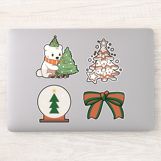 Christmas Vinyl Stickers: Cute Bear, Tree, Bow Sticker (Computer)