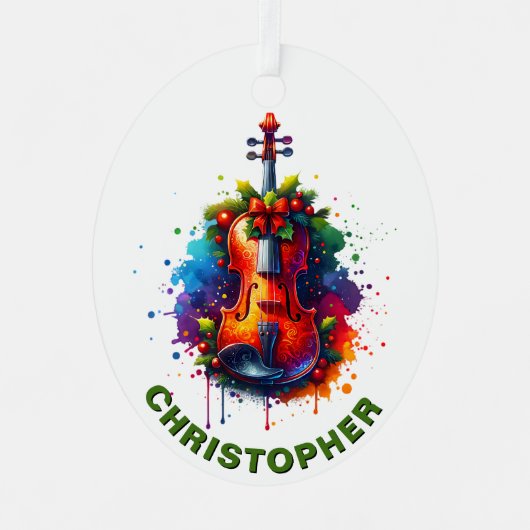 Christmas Violin Fiddle Custom Name Metalen Ornament (Voorkant)