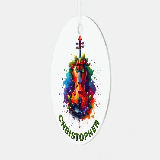 Christmas Violin Fiddle Custom Name Metalen Ornament (Voorkant links)
