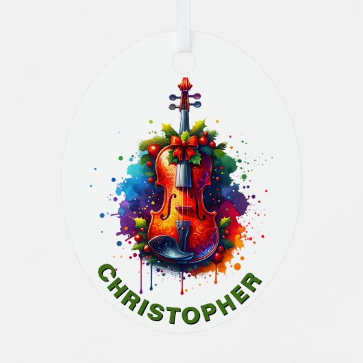 Christmas Violin Fiddle Custom Name Metalen Ornament (Achterkant)