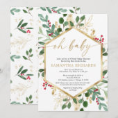 Christmas Virtual Baby shower gouden rode hulstbes Kaart (Voorkant / Achterkant)