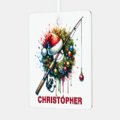 Christmas Vissen Lover Custom Name Metalen Ornament (Voorkant links)