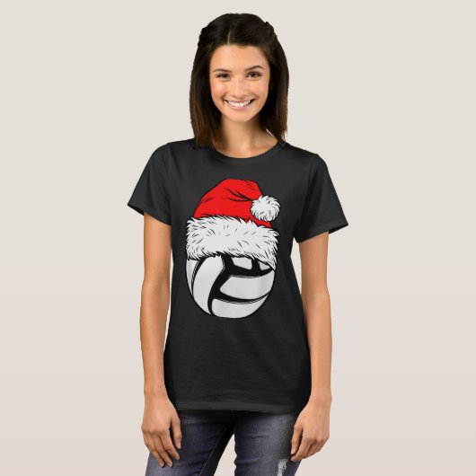 Christmas Volleyball Ball Santa Hat Xmas Matching  T-shirt (Voorkant volledig)