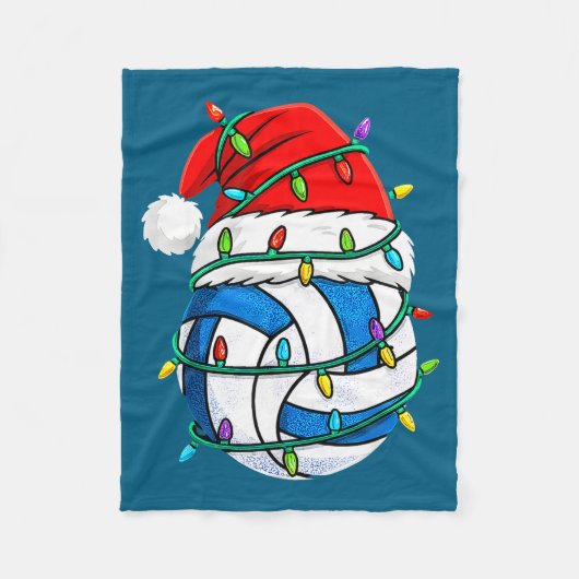 Christmas Volleyball Santa Hat Lights Srts Xmas Pa Fleece Deken (Voorkant)