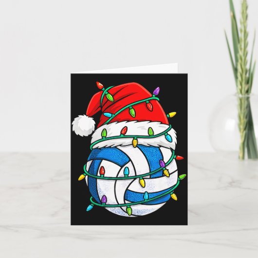 Christmas Volleyball Santa Hat Lights Srts Xmas Pa Kaart (Voorkant)