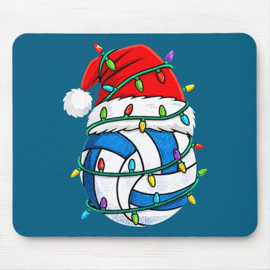 Christmas Volleyball Santa Hat Lights Srts Xmas Pa Muismat (Voorkant)