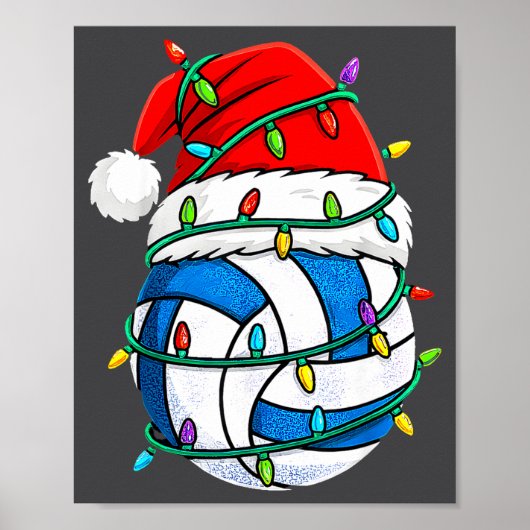 Christmas Volleyball Santa Hat Lights Srts Xmas Pa Poster (Voorkant)