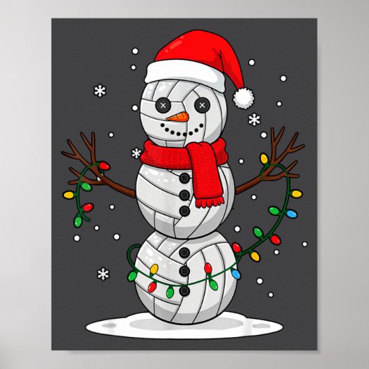 Christmas Volleyball Snowman Santa Hat Funny Holid Poster (Voorkant)