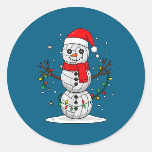 Christmas Volleyball Snowman Santa Hat Funny Holid Ronde Sticker (Voorkant)