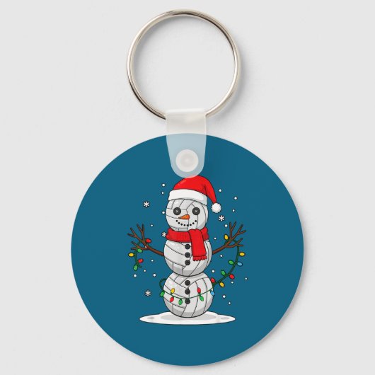 Christmas Volleyball Snowman Santa Hat Funny Holid Sleutelhanger (Voorkant)