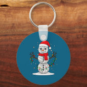 Christmas Volleyball Snowman Santa Hat Funny Holid Sleutelhanger (Voorkant)