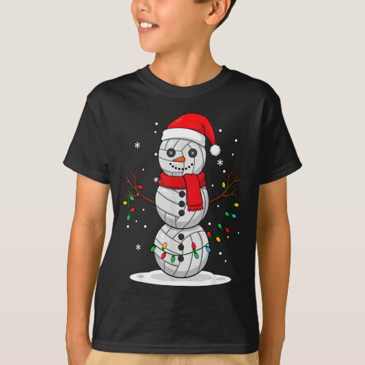 Christmas Volleyball Snowman Santa Hat Funny Holid T-shirt (Voorkant)