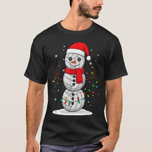 Christmas Volleyball Snowman Santa Hat Funny Holid T-shirt (Voorkant)