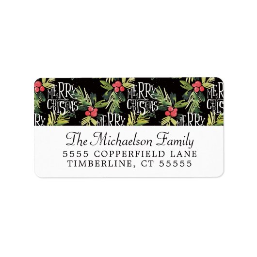 Christmas | Vrolijk kerstfeest - Holly Black Patte Etiket (Voorkant)