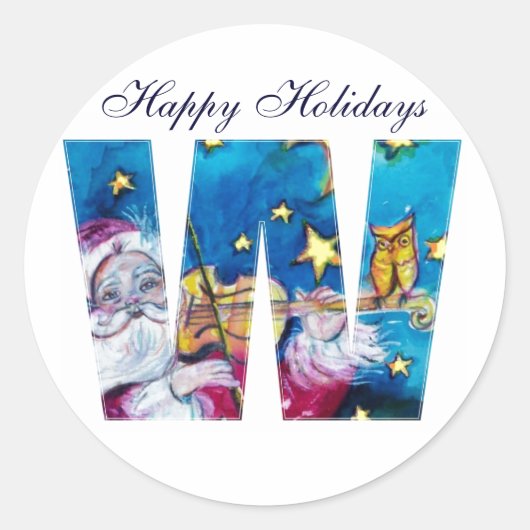 CHRISTMAS W BRIEF/INSPIRED SANTA MONOGRAM RONDE STICKER (Voorkant)