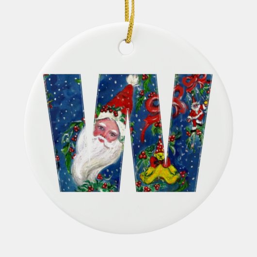 CHRISTMAS W BRIEF/SANTA CLAUS MET RODE RIBBON KERAMISCH ORNAMENT (Voorkant)