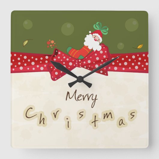 Christmas Wall Clock Vierkante Klok (Voorkant)