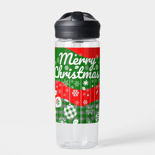 Christmas Water Bottle – White Ornaments  Waterfles (Voorkant)