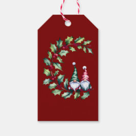 Christmas Watercolor Gnomes Sitting On Holly Twig Cadeaulabel
