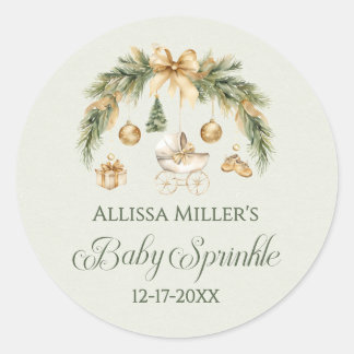 Christmas Watercolor Greenery Winter Baby Sprinkle Ronde Sticker