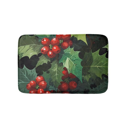 Christmas watercolor Holly berry leaves botanical  Badmat (Voorkant)