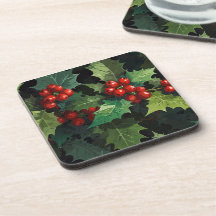 Christmas watercolor Holly berry leaves botanical
