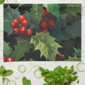 Christmas watercolor Holly berry leaves botanical  Theedoek (Gevouwen)