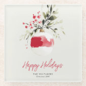 Christmas Watercolor Ornament Personalized Name Glazen Onderzetter (Voorkant)