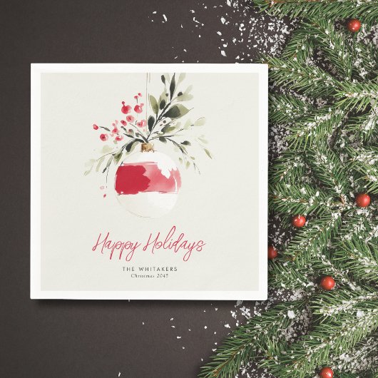 Christmas Watercolor Ornament Personalized Name Servet