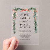 Christmas Watercolor Red Bow Winter Wedding Acryl Uitnodigingen (Insitu (Draagbaar))