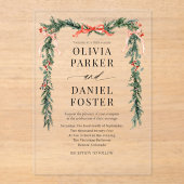 Christmas Watercolor Red Bow Winter Wedding Acryl Uitnodigingen (Voorkant)