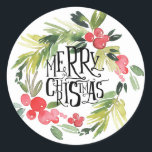 Christmas | Waterverf - Holiday Holly Wreath Ronde Sticker<br><div class="desc">Wens vrolijk kerstfeest voor familie en vrienden met dit kleurrijke design. Een feestelijke traktatie, dit is een klassiek leed dat past bij het grote vakantieseizoen! Een ontwerp van de waterverf om uw zalen te helpen bedekken met gordels van heilig voor een gevoel van Pasen dat niet kan worden ingeperkt. Een...</div>