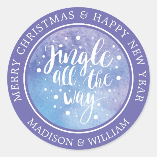 Christmas | Waterverf - Jingle All Way Quote Ronde Sticker (Voorkant)