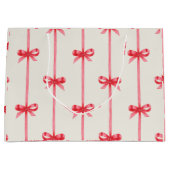Christmas Waterverf Red Bows w / Stripes Groot Cadeauzakje (Voorkant)