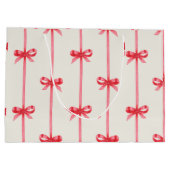 Christmas Waterverf Red Bows w / Stripes Groot Cadeauzakje (Achterkant)