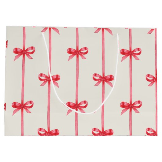 Christmas Waterverf Red Bows w / Stripes Groot Cadeauzakje (Achterkant)
