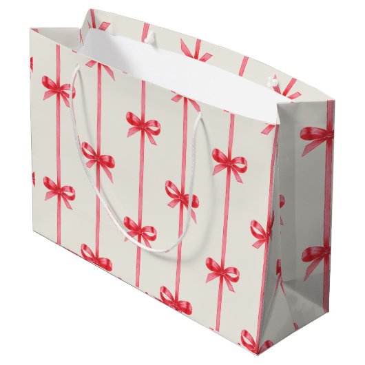Christmas Waterverf Red Bows w / Stripes Groot Cadeauzakje (Achterkant Gekanteld)