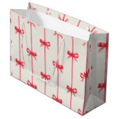 Christmas Waterverf Red Bows w / Stripes Groot Cadeauzakje (Voorkant Gekanteld)