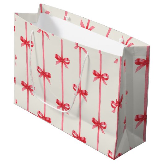 Christmas Waterverf Red Bows w / Stripes Groot Cadeauzakje (Voorkant Gekanteld)