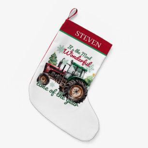 Christmas waterverf tractor naam toevoegen kleine kerstsok