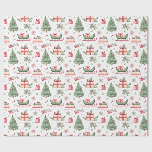 Christmas waterverf Vibe Tree Sled Holly Cadeaupapier (Vlak)