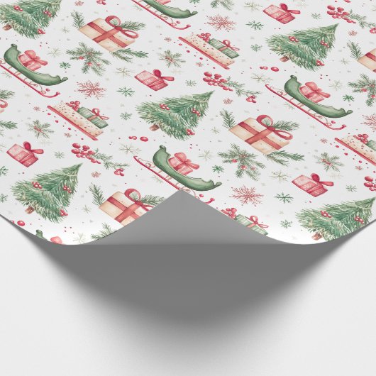 Christmas waterverf Vibe Tree Sled Holly Cadeaupapier (Hoek)