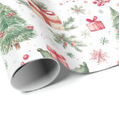Christmas waterverf Vibe Tree Sled Holly Cadeaupapier (Rol Hoek)