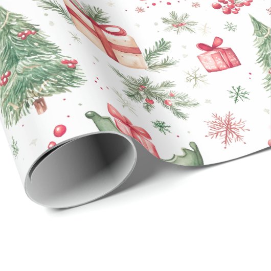 Christmas waterverf Vibe Tree Sled Holly Cadeaupapier (Rol Hoek)