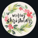 Christmas | Waterverf - Vroege kerstmis Ronde Sticker<br><div class="desc">Een moderne kreet bedacht met vallende sneeuw. Dit ontwerp neemt de groeten van het traditionele seizoen en geeft hen een beetje extra oomf. Slick typografie, gewikkeld in heilig. Dit ontwerp is zeker om familie en vrienden te laten wauwen. 'Vrolijk kerstfeest' voor alles wat je leuk vindt. Twee simpele woorden die...</div>