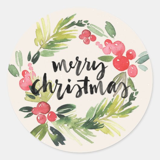 Christmas | Waterverf - Vroege kerstmis Ronde Sticker (Voorkant)