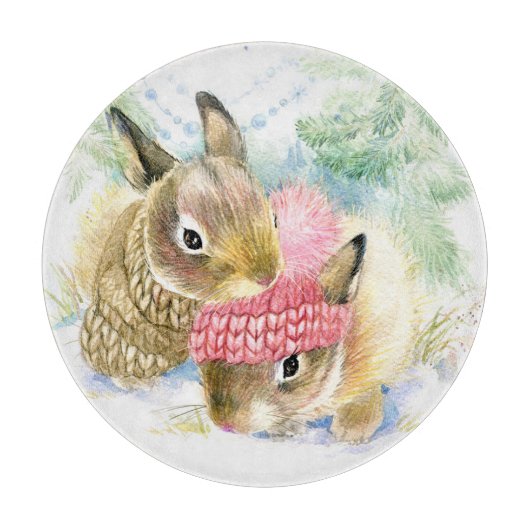 Christmas | Waterverf - WinterbosBunnies Snijplank (Voorkant)